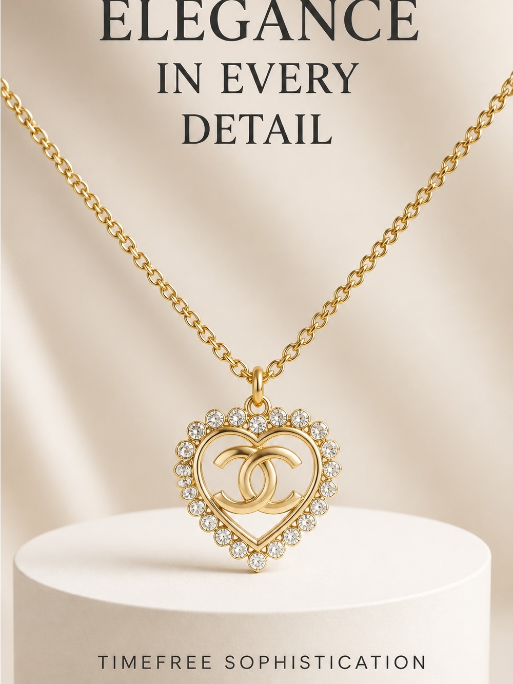 Gold Heart Pendant Necklace with Crystal Accents